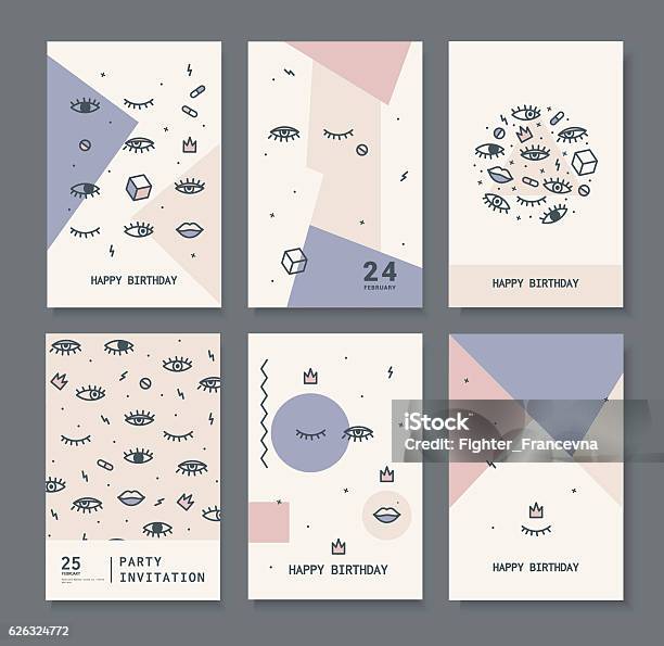 Set Of Cards For The Holiday Stock Illustration - Download Image Now - Pattern, Eye, Pastel Colored