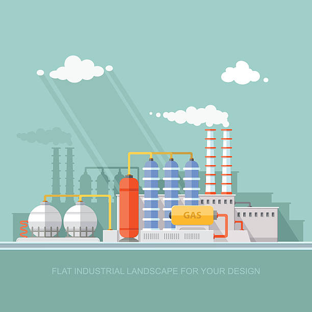 Gas storage spheres tank in petrochemical plant. Extraction and processing Gas storage spheres tank in petrochemical plant. Extraction and processing of liquefied gas. factory, station on the background of the urban landscape. flat icon gasoline illustrations stock illustrations