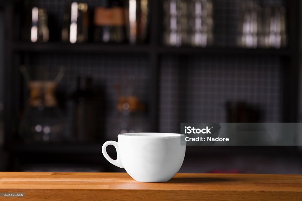Coffee cup mock up template for logo design display Coffee cup mock up template for logo design display at the bar counter Coffee - Drink Stock Photo