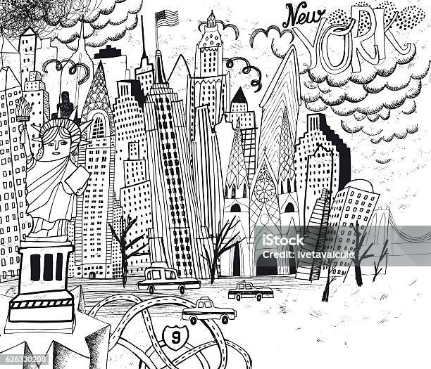 New York City Line Art Coloring Page Stock Illustration - Download Image Now - Coloring Book Page - Illlustration Technique, City, Illustration