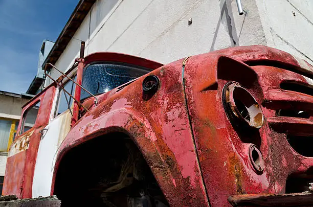 Old dilapidated truck in the back yard