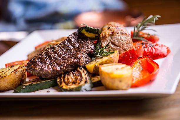 istock Beef Steak. Sirloin steak. Delicious juicy beef steak on fork. 626333086