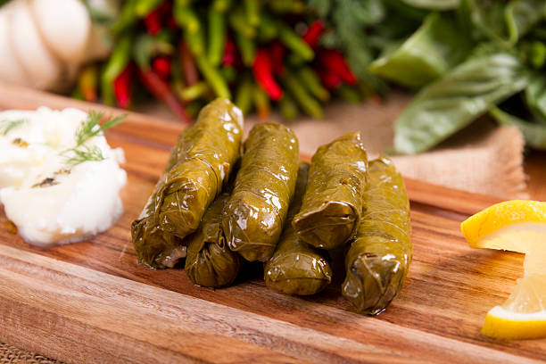 Sarma - Rice and mint wrapped in grape vine stock photo