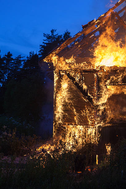 istock Burning wooden house. 626340858