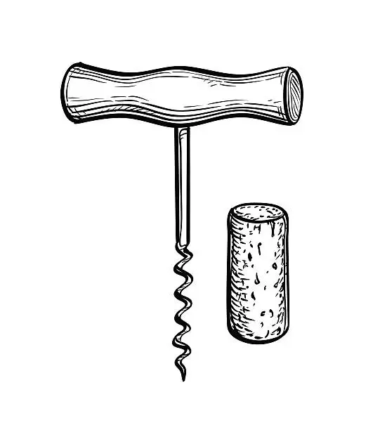 Vector illustration of Corkscrew and cork.