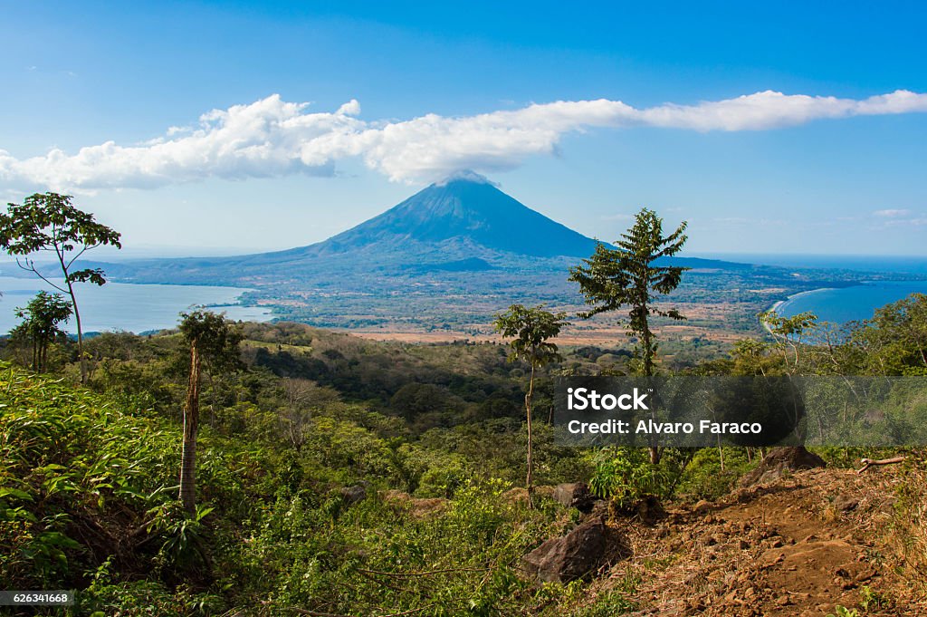 Ometepe island View of volcán Concepción and Ometepe island in Nicaragua from the slope of volcán Maderas Nicaragua Stock Photo