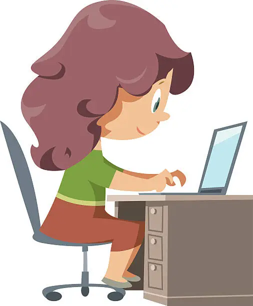 Vector illustration of Girl and computer