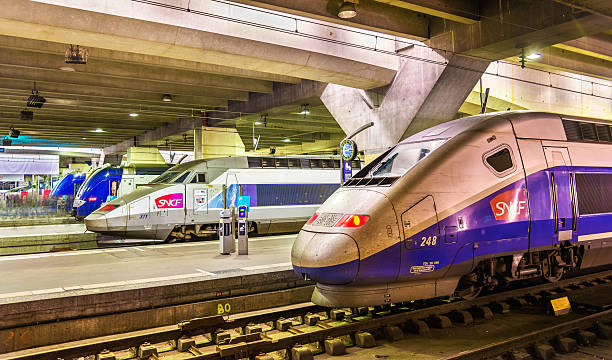 trains tgv à grande vitesse à la gare montparnasse - alstom photos et images de collection