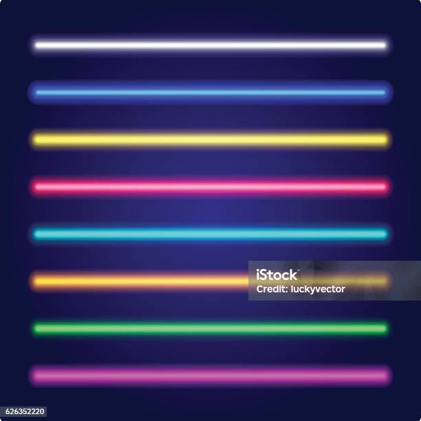 Set Of Color Laser Beams Neon Tube Light Vector Stock Illustration - Download Image Now - Neon Lighting, Sunbeam, Laser