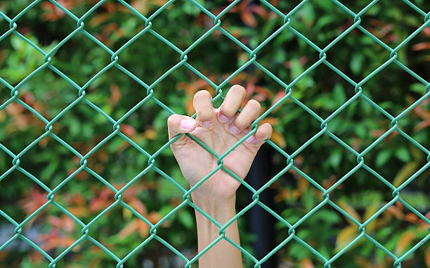 istock Hands touching a metal fence 626353156