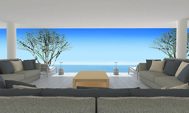istock Beach living on Sea view and blue sky background-3d rendering 626354416