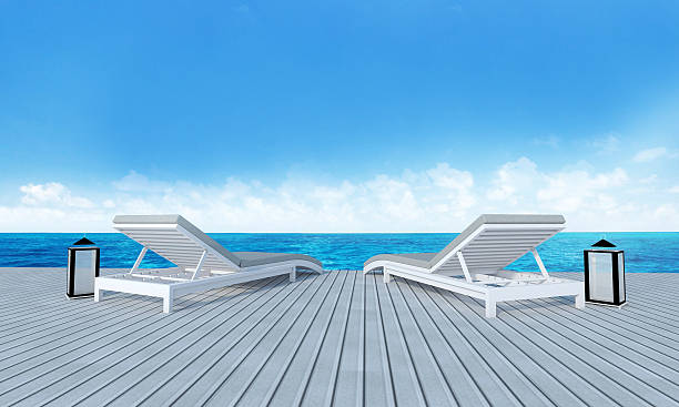 istock Beach lounge with sundeck on Sea view and blue sky 626354698