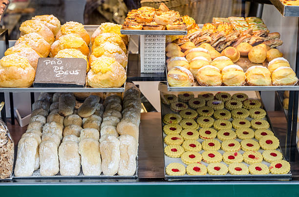 istock Pastries in a front showcase window of a shop 626361408