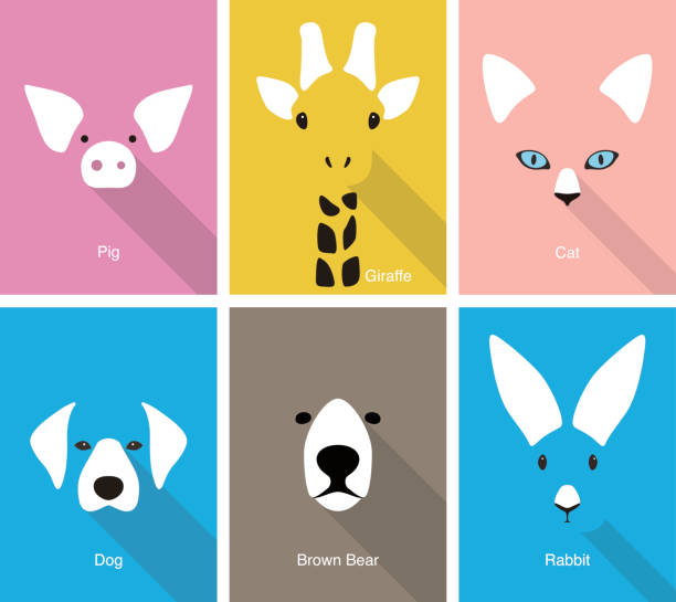 illustrazioni stock, clip art, cartoni animati e icone di tendenza di faccia cartone animato animale, vettore icona faccia piatta - animale illustrazioni
