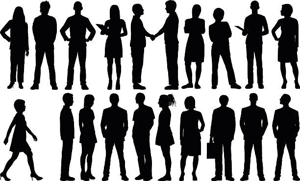 detaillierte personen silhouetten - silhouette men people standing stock-grafiken, -clipart, -cartoons und -symbole