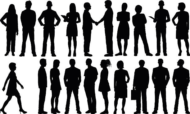 Detailed People Silhouettes Detailed people silhouettes. outline silhouette black and white adults only stock illustrations