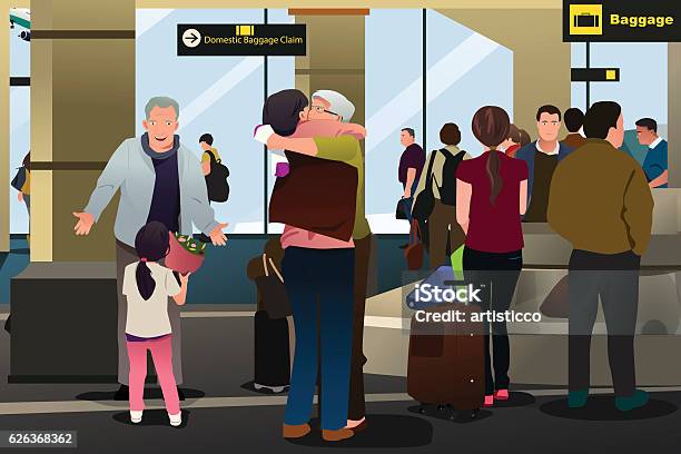 Family Meeting At The Airport Stock Illustration - Download Image Now - Family Reunion, Adult, Airport