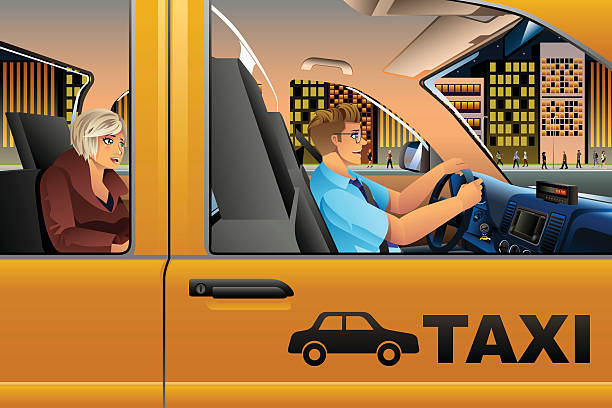 Taxi Driver Driving a Passenger A vector illustration of a Taxi Driver Driving a Passenger woman driving car night stock illustrations