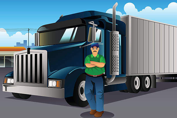 Truck Driver Standing in Front of His Truck A vector illustration of Truck Driver Standing in Front of His Truck truck driver stock illustrations