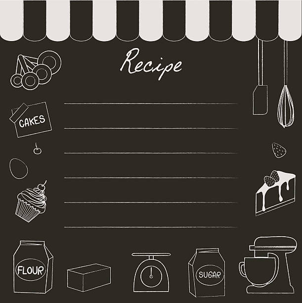 illustrations, cliparts, dessins animés et icônes de recette de boulangerie tableau noir - flour kitchen utensil measuring spoon spoon