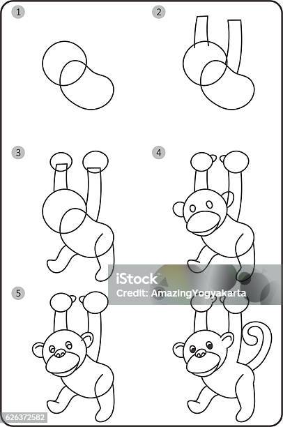 Ilustración de Cómo Dibujar Mono Fácil Dibujo Mono Para Niños Paso A Paso y  más Vectores Libres de Derechos de Progreso - Conceptos - iStock