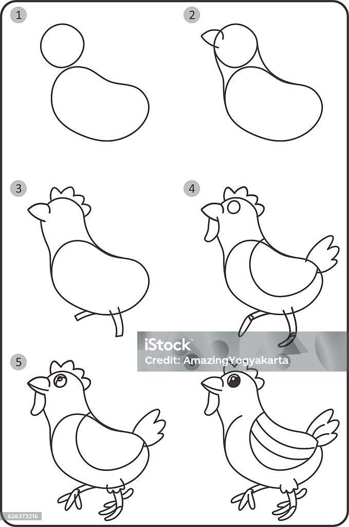 Ilustración de Cómo Dibujar Pollo Fácil Dibujo De Pollo Para Los Niños Paso  A Paso y más Vectores Libres de Derechos de Animal - iStock