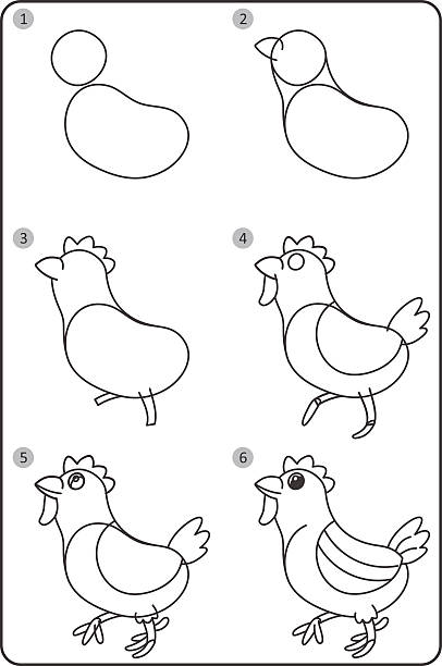 Ilustración de Cómo Dibujar Pollo Fácil Dibujo De Pollo Para Los Niños Paso  A Paso y más Vectores Libres de Derechos de Animal - iStock