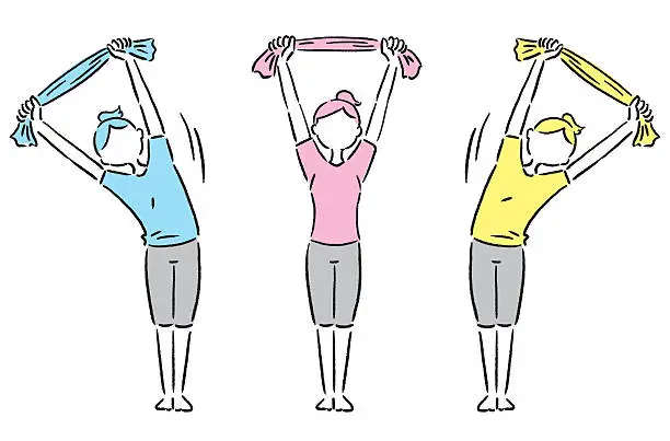 Vector illustration of Stretch with towel line art