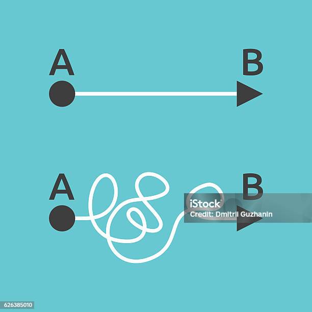 Gerade Und Komplizierte Wege Stock Vektor Art und mehr Bilder von Missgeschick - Missgeschick, Lösung, Vektor