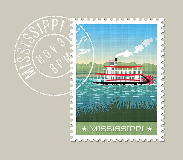 ilustraciones, imágenes clip art, dibujos animados e iconos de stock de barco de vapor mississippi bote de remos en el río. - mississippi