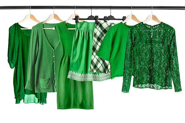 Green clothes on clothes rack
