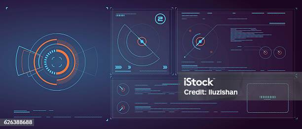 Dreidimensionale Schnittstelle Technologie Sciencefictionszene Stock Vektor Art und mehr Bilder von HUD - Grafische Benutzeroberfläche