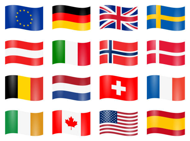 swung country flags - usa netherlands stock illustrations