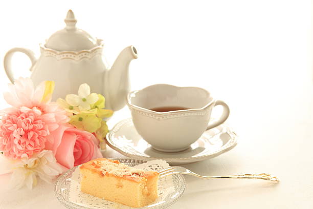 almond flake on cake with tea afternoon tea photos stock pictures, royalty-free photos & images