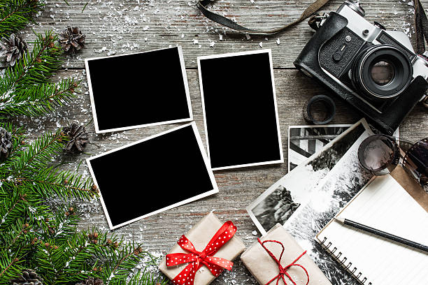 istock retro christmas background with vintage camera 626398104