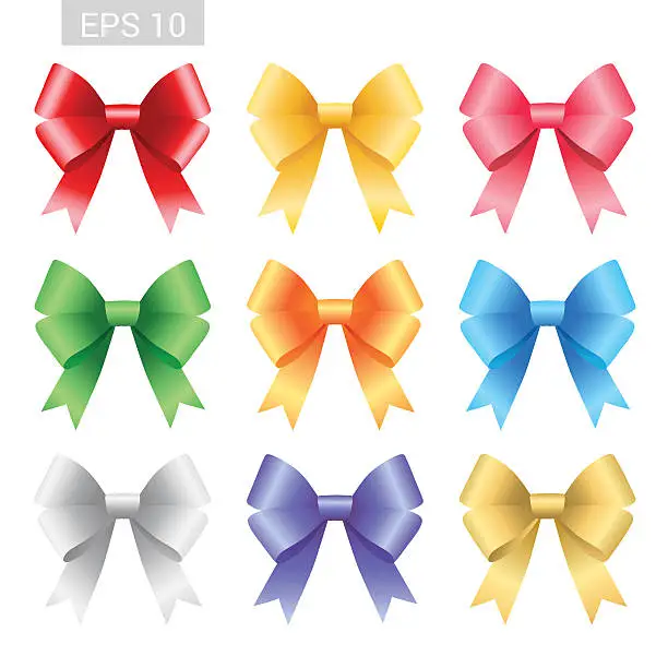 Vector illustration of Set of colorful ribbon tied bows in vector format