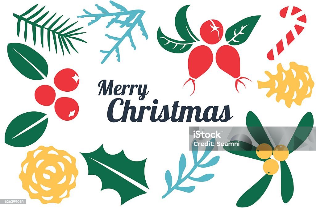 Vintage Merry Christmas And Happy New Year decorations. Vintage Merry Christmas And Happy New Year decorations. Berries, sprigs and leaves stylish vector illustration on winter background. Good for cards, posters and banner design Backgrounds stock vector