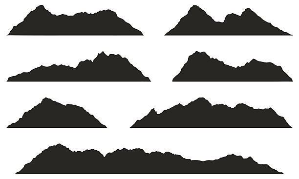 ilustraciones, imágenes clip art, dibujos animados e iconos de stock de siluetas de las montañas sobre el fondo blanco - colina