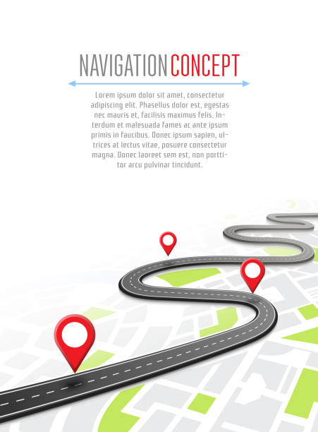 illustrations, cliparts, dessins animés et icônes de concept de navigation avec pointeur épingle - global positioning system map direction mobile phone