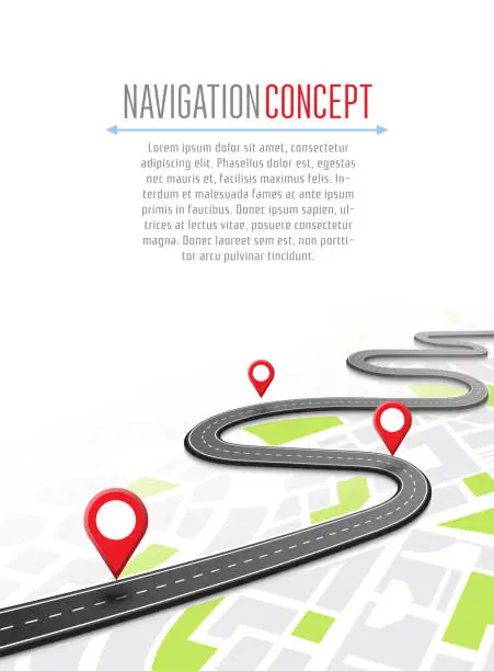 Vector illustration of Navigation concept with pin pointer