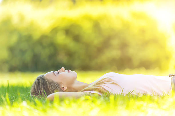 Girl on grass. Element of design.