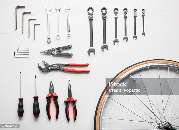 Bicycle Repair Kit Stock Photo - Download Image Now - Bicycle, Work Tool, Repairing