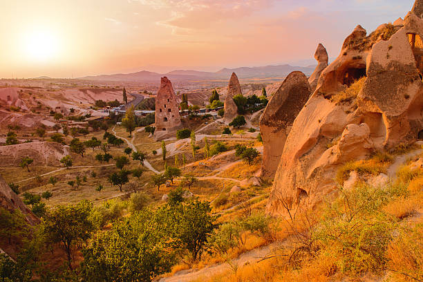 istock Dreamy sunset in a beautiful rocky valley 626412980