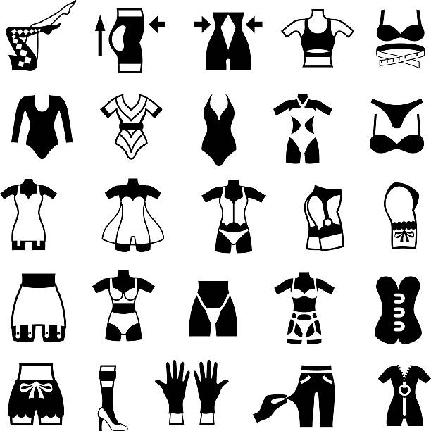 ilustrações de stock, clip art, desenhos animados e ícones de lingerie, hosiery and swimwear icons - bustiers