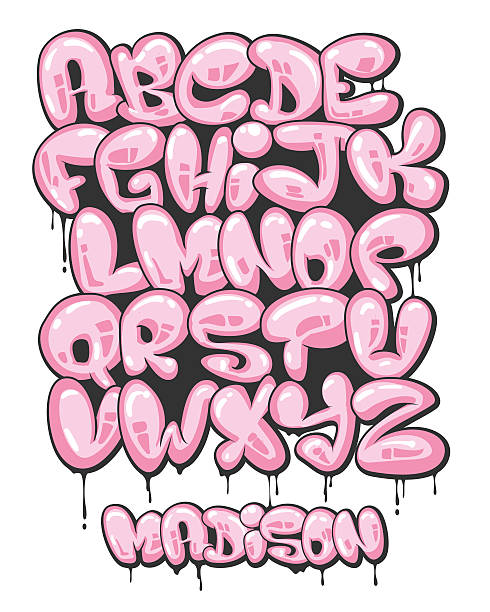 ilustrações, clipart, desenhos animados e ícones de conjunto de alfabeto em forma de bolha de grafite - graffiti