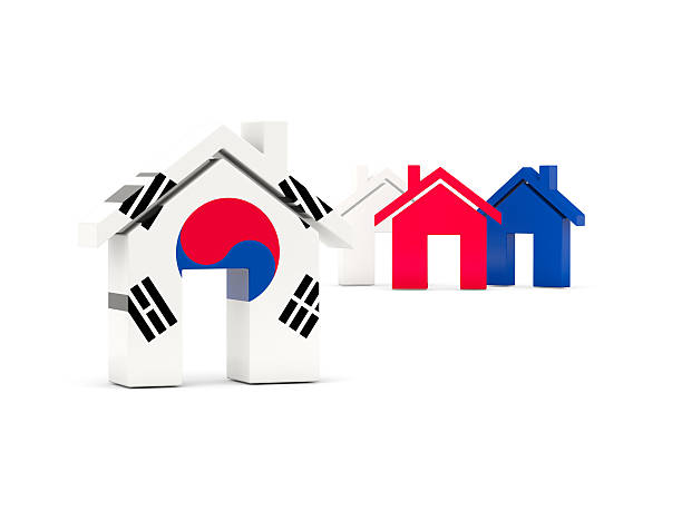 Flag of korea south, home icon isolated on white. 3D illustration