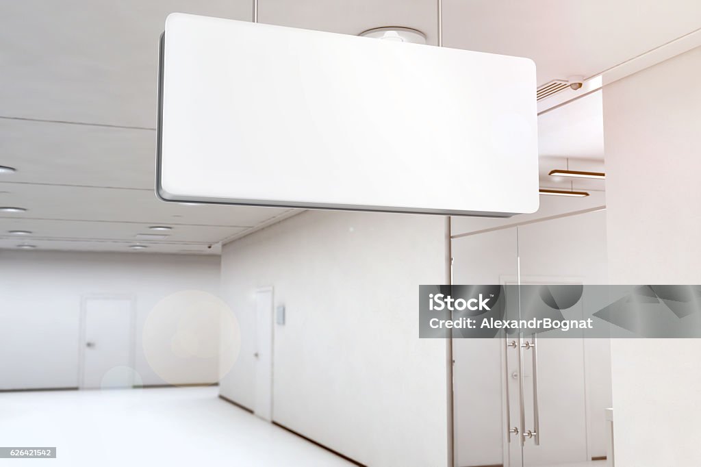 Leere weiße Lichtkasten Mockup hängen an der Decke, 3d Rendering - Lizenzfrei Transparent Stock-Foto