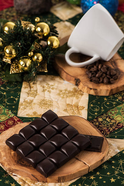 istock Chocolate coffee cup, coffee beans christmas balls with christmas consept 626424764