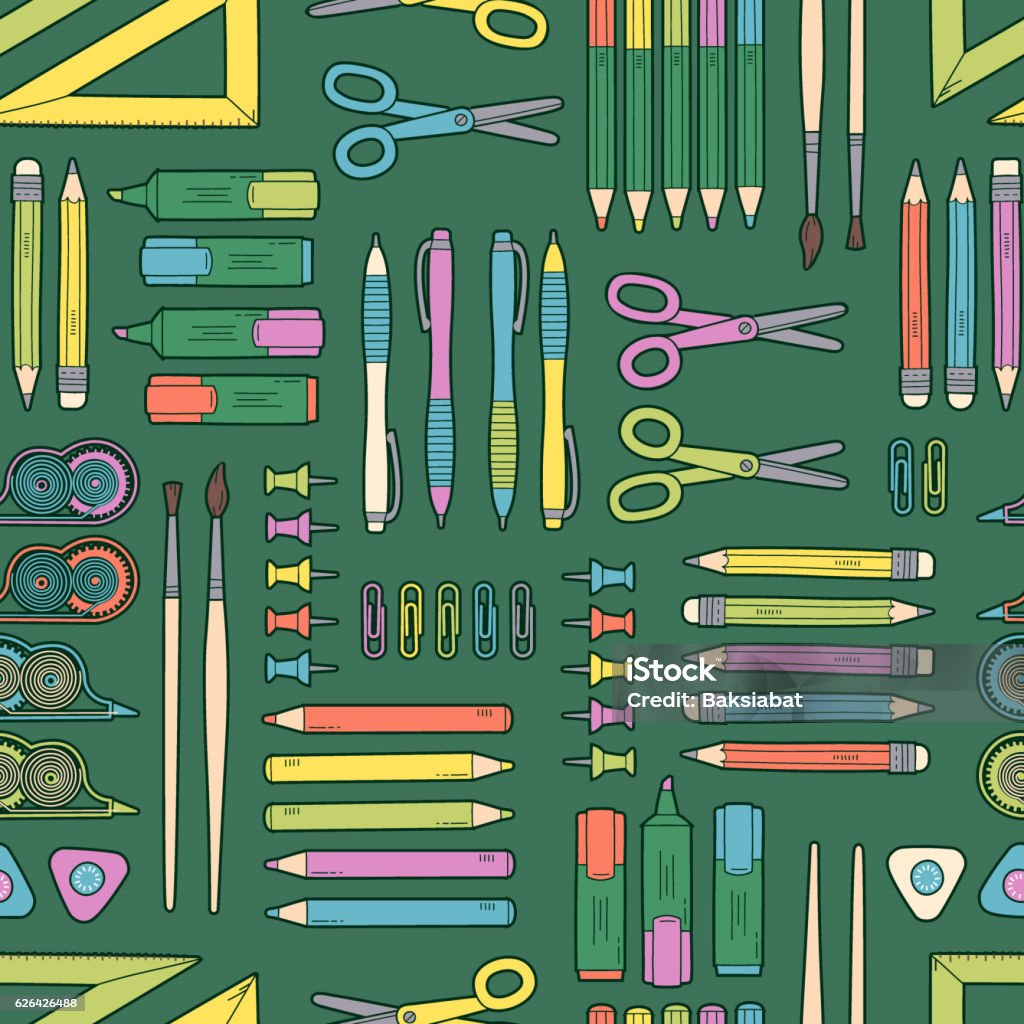 Stationery Vector Pattern Vector Seamless Stationery Pattern School And Office Background Stock ...