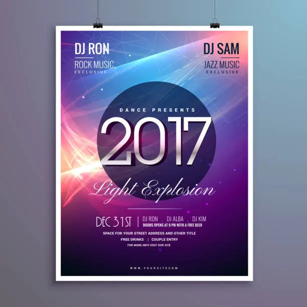 Vector illustration of amazing 2017 happy new year party invitation template with abstr